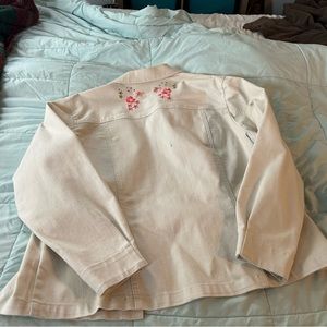 Like new cream jacket with peach & pink embroidery. Smoke free home.
